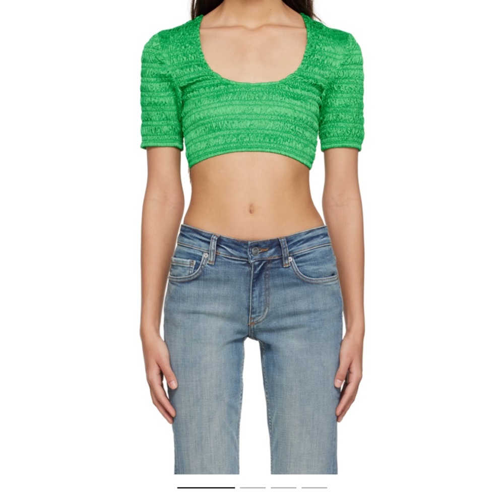 Ganni Green Scrunch Crop Top